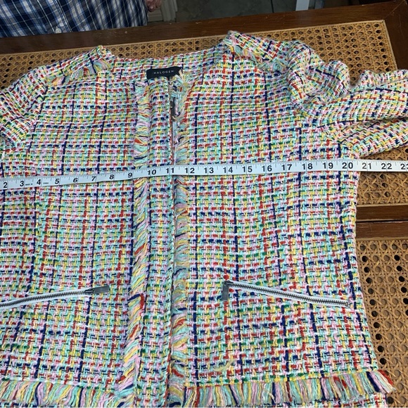 Halogen multiple colored tweed /weave with fringe suit jacket Medium Weight. - Picture 8 of 12